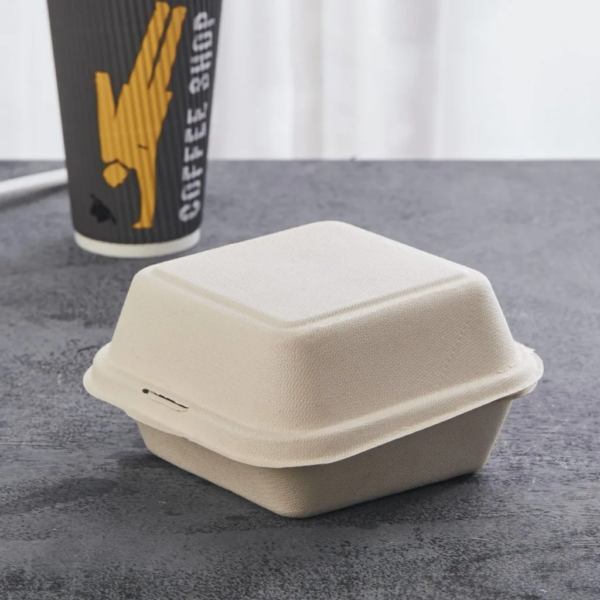 Sugarcane Bagasse Clamshell Burger Boxes 6*6'' - Biogreenbox