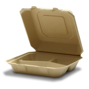 9''x 9'' 3-compartment Bagasse Clamshell Lunch Box