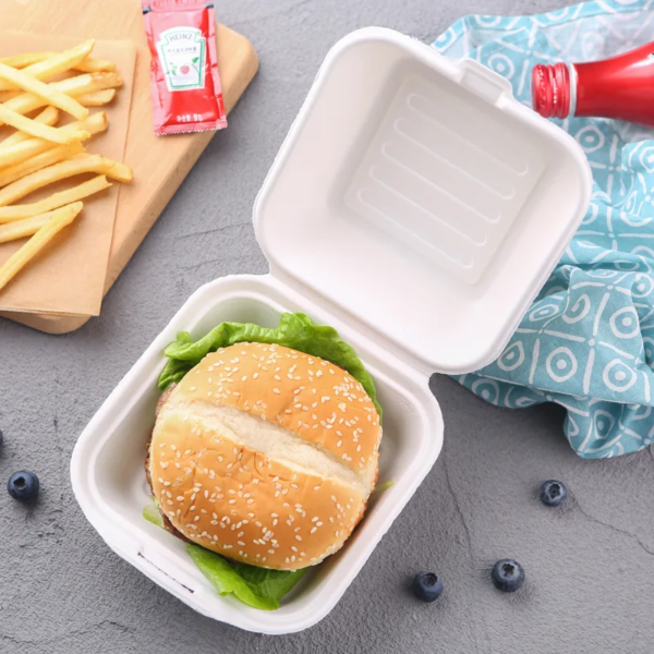 Sugarcane Bagasse Clamshell Burger Boxes 6*6'' - Biogreenbox