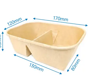 2 Compartment Kraft Paper Food Tray 650ML