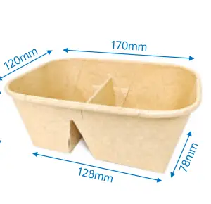 2 Compartment Kraft Paper Food Tray 750ML